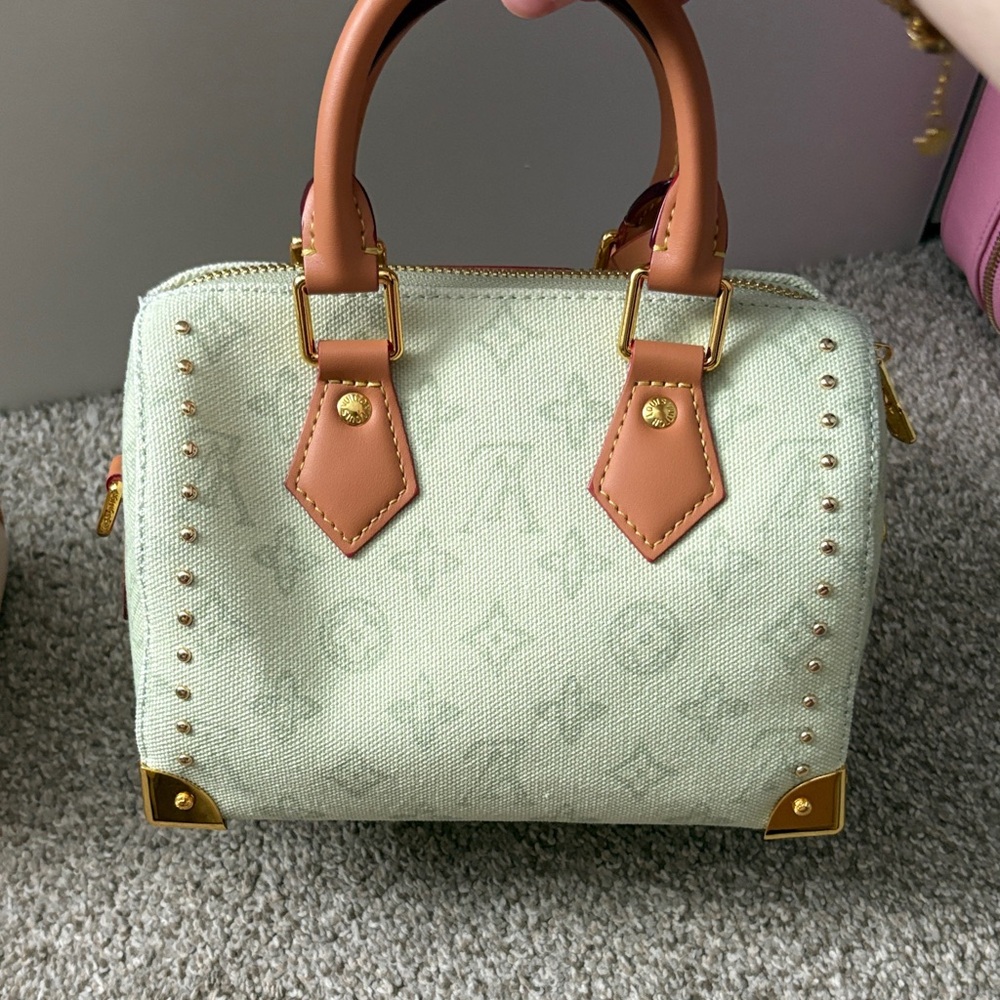 Designer-Inspired Cream Canvas Satchel with Tan Leather Handles